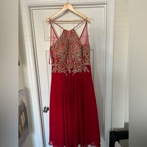 Red with gold accent elegant dress.